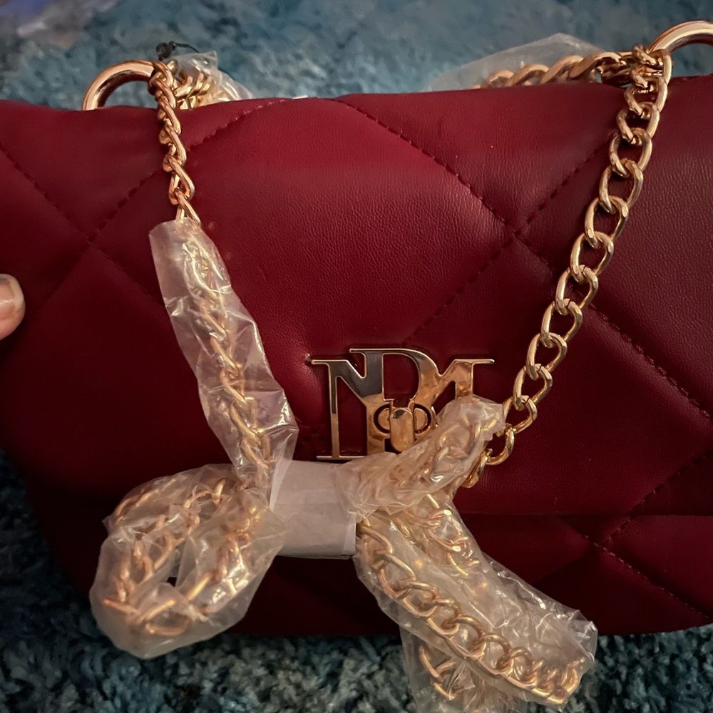 Elegant Bagley Mischka Burgundy Quilted Chain Bag